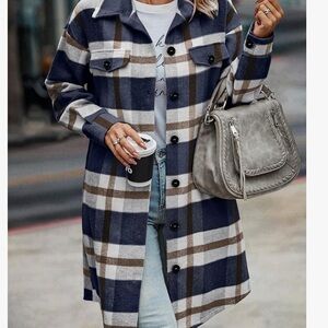 NEW Plaid Longline shirt jacket - Blue and Brown New Never Worn